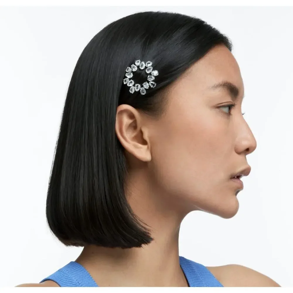 Swarovski Hair Clip, Pear Cut Crystals, White, Rhodium Plated